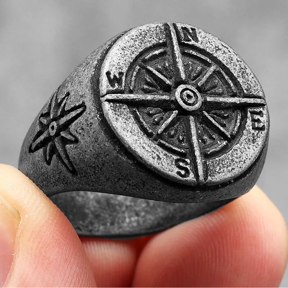 Vintage Compass Rose Ring for Men gray