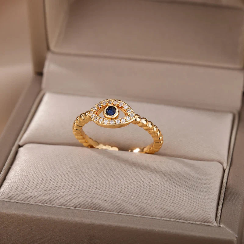 Zircon Ring Against the Evil Eye Nazar Boncuk Gold