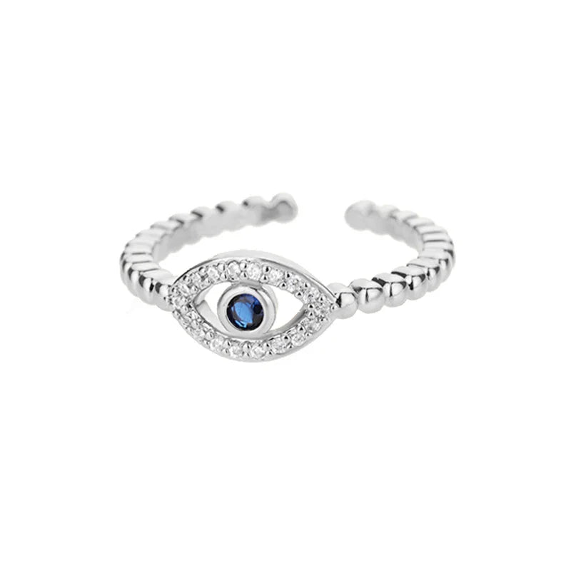 Zircon Ring Against the Evil Eye Nazar Boncuk Silver
