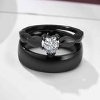Couple Rings Heart Romantic Ring and Black Zircon