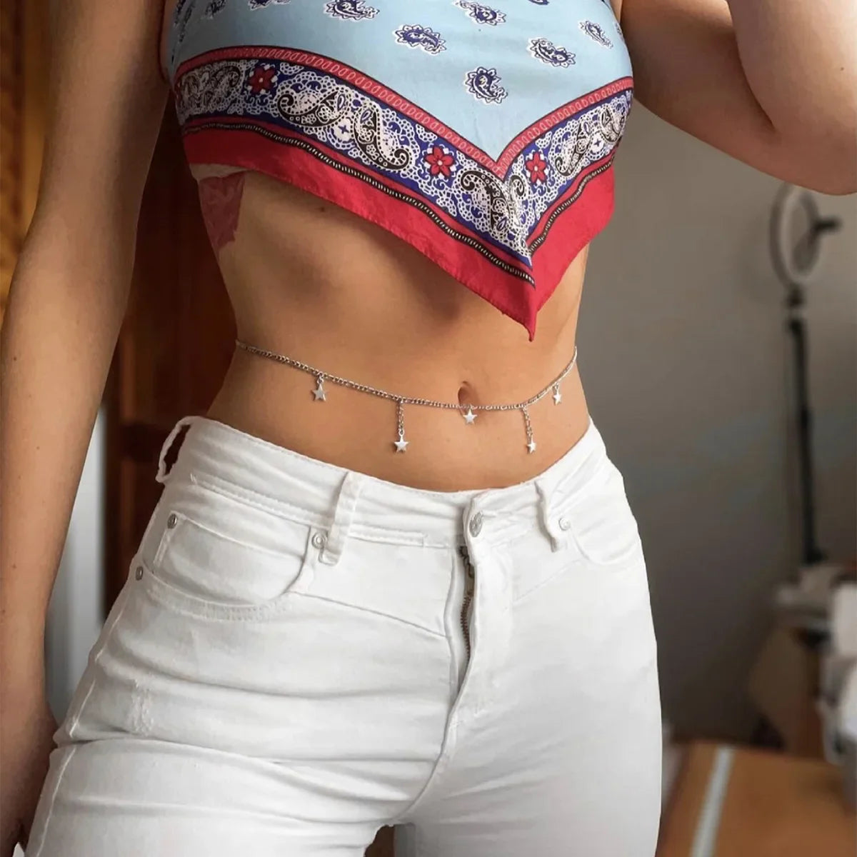 Women's Waist Jewelry and Hip Chain - Silver Belly Ornament