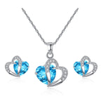 Bijoux Coeur Collier et Boucles d'Oreilles bleu