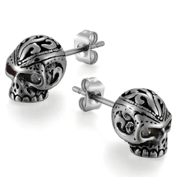Silver Skull Head Earring