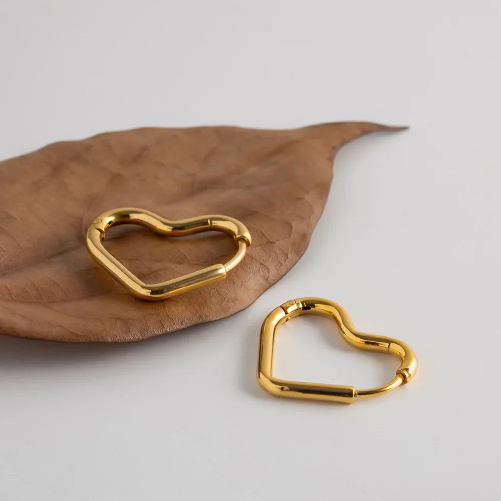 Gold Heart Hoop Earrings for Women gold