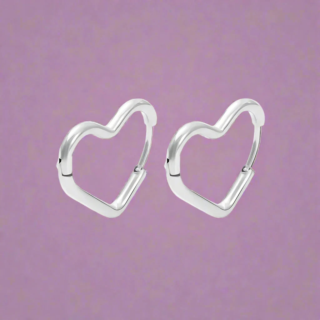 Silver Heart Hoop Earrings for Women silver