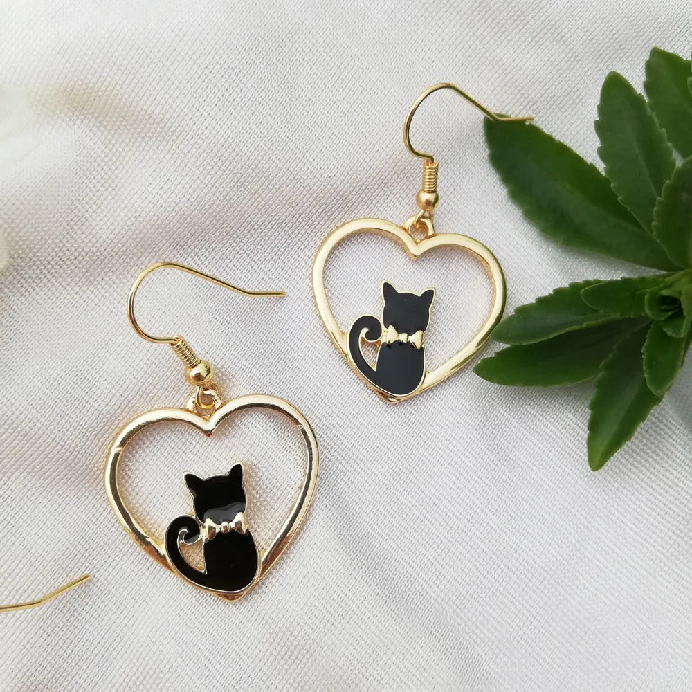 Cute Cat Earrings Black