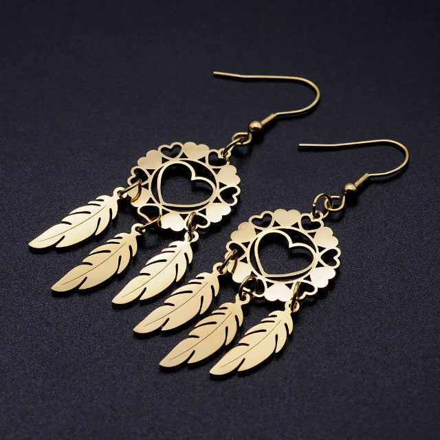Gold Dreamcatcher Heart Earrings