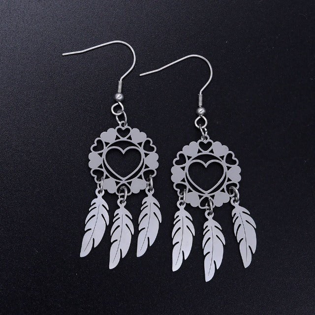 Silver Dreamcatcher Heart Earrings