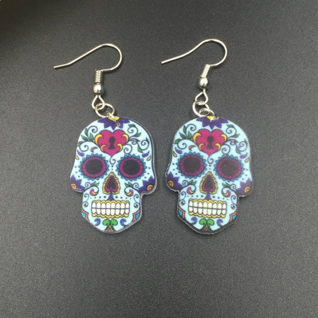 Mexican Skull Earrings Blue