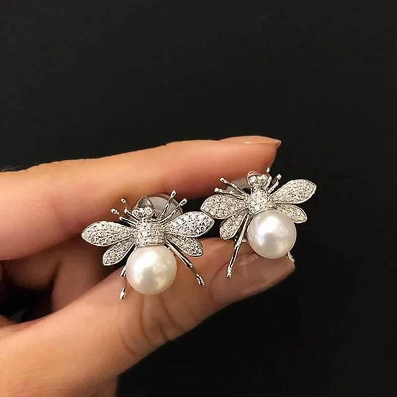 Boucles d'oreilles abeille et perle femme