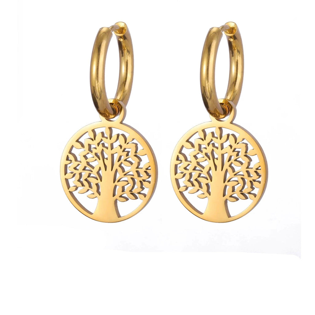 Boucles d'Oreilles Arbre de Vie Créoles Pendantes or