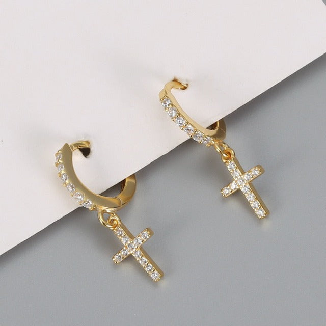 Earrings with Gold & Silver Cross gold
