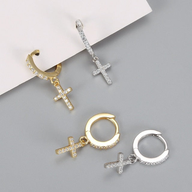 Earrings with Gold & Silver Cross