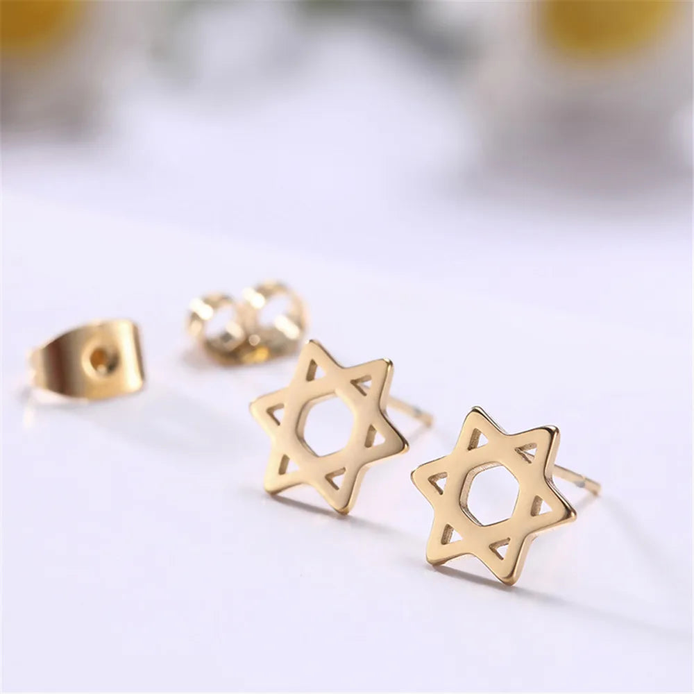 Boucles d'oreilles avec l'étoile de David symbolique juive or