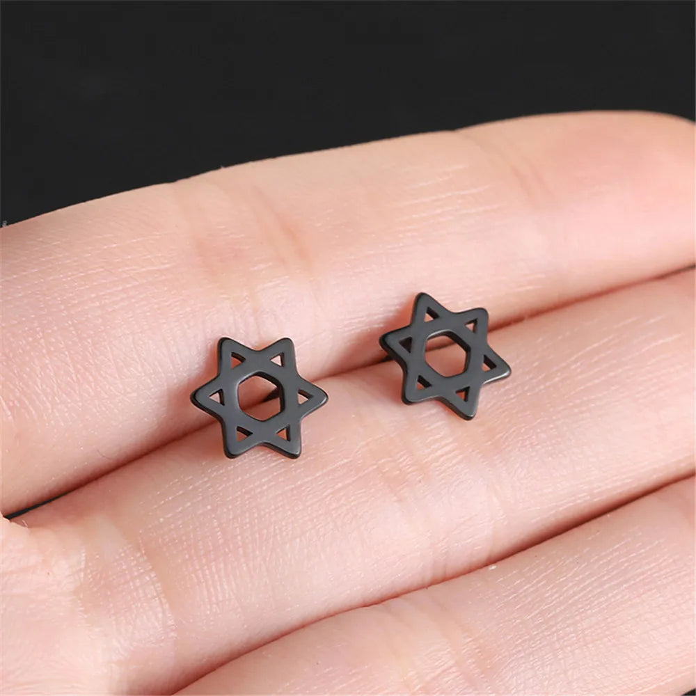 Boucles d'oreilles avec l'étoile de David symbolique juive noir