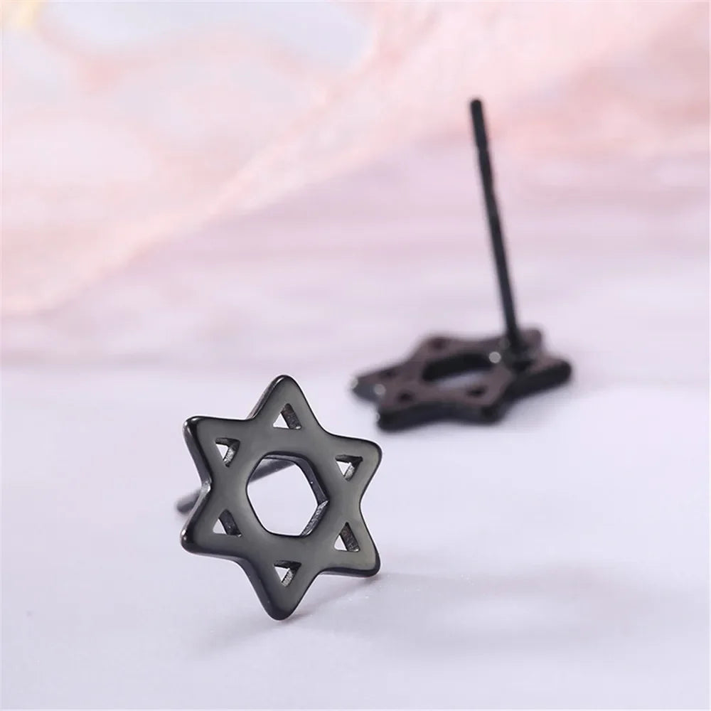 Boucles d'oreilles avec l'étoile de David symbolique juive noir