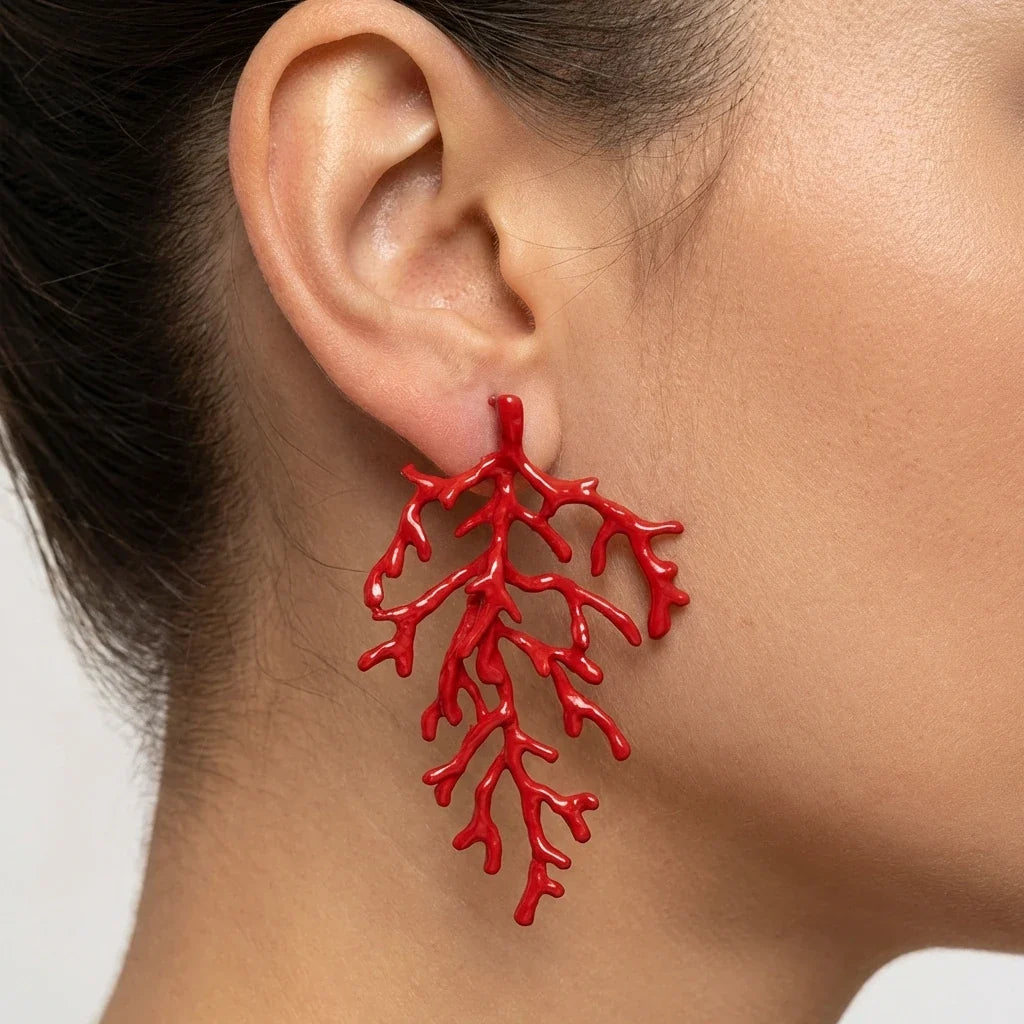 Boucles d'oreilles branche de corail rouge