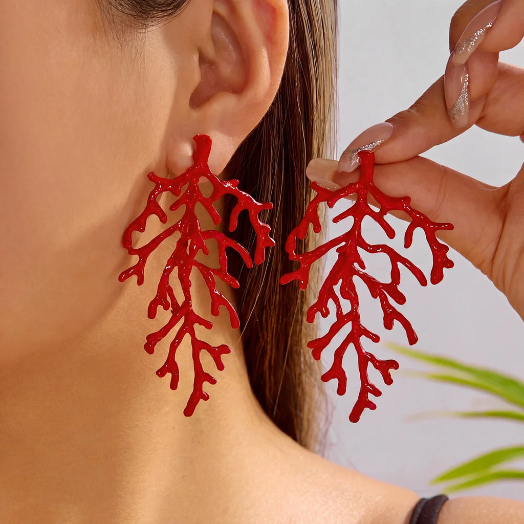 Boucles d'oreilles branche de corail rouge