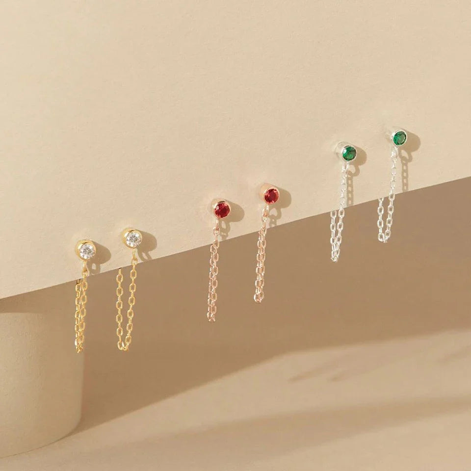 Boucles d'oreilles chaîne et pierre de naissance