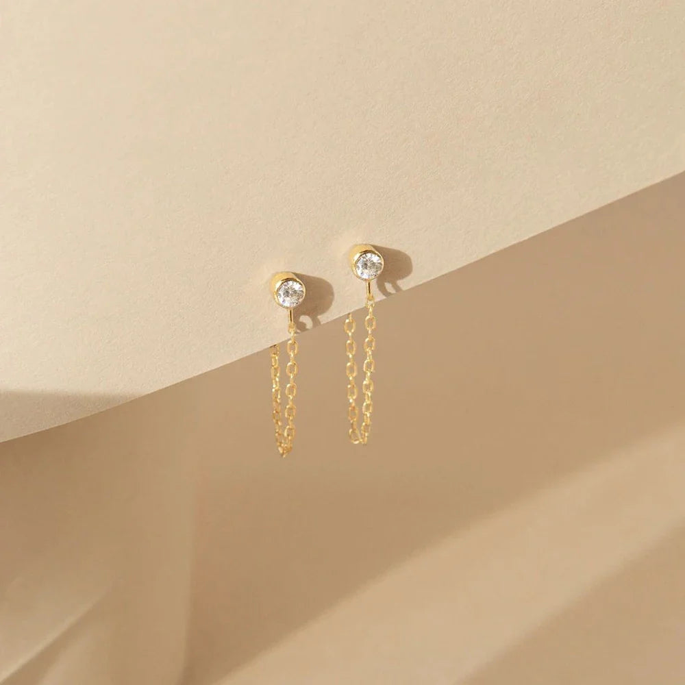Boucles d'oreilles chaîne et pierre de naissance