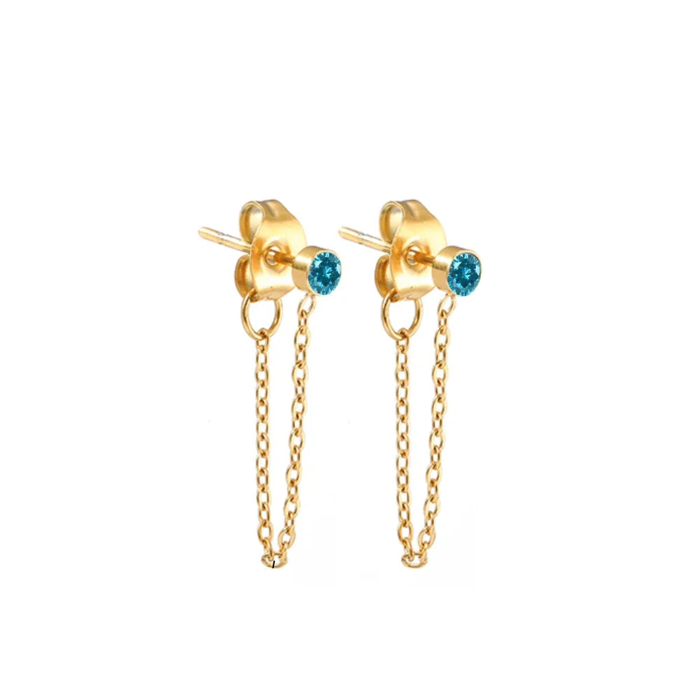Boucles d'oreilles chaîne et pierre de naissance décembre