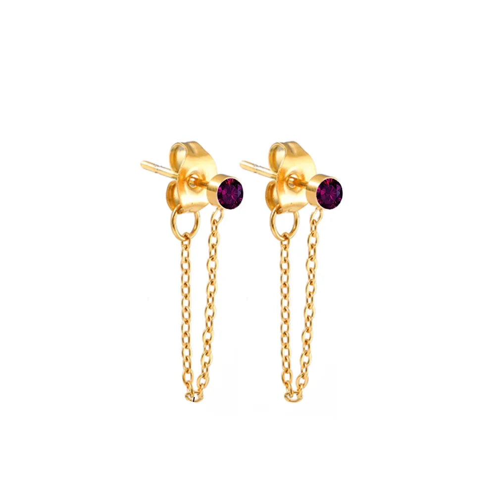 Boucles d'oreilles chaîne et pierre de naissance juin