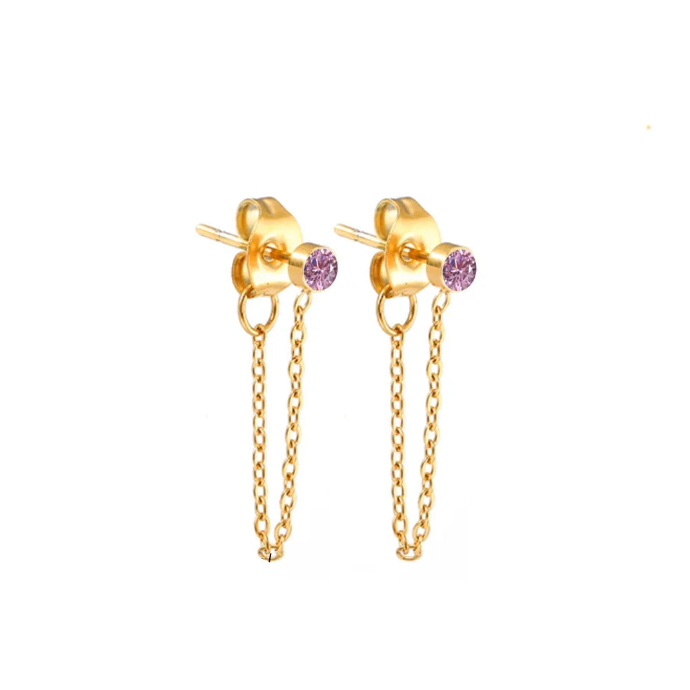 Boucles d'oreilles chaîne et pierre de naissance octobre