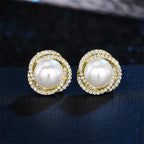 Stud Earrings with Gold Pearls and Rhinestones