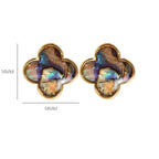 Stud Earrings with 4-Leaf Clover in Natural Stone