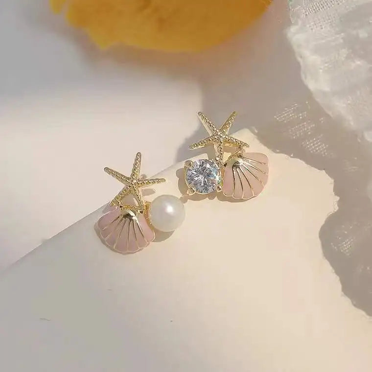 Boucles d'Oreilles Clou Coquillages et Perle