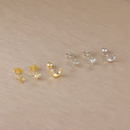 Moon Crescent and Stars Stud Earrings silver