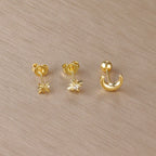 Moon Crescent and Stars Stud Earrings gold
