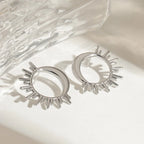 Silver Crescent Moon and Sun Stud Earrings