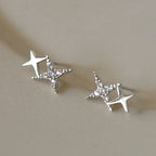 Double Star Stud Earrings with Silver Zirconia