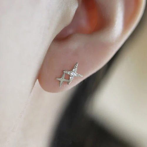 Double Star Stud Earrings with Silver Zirconia
