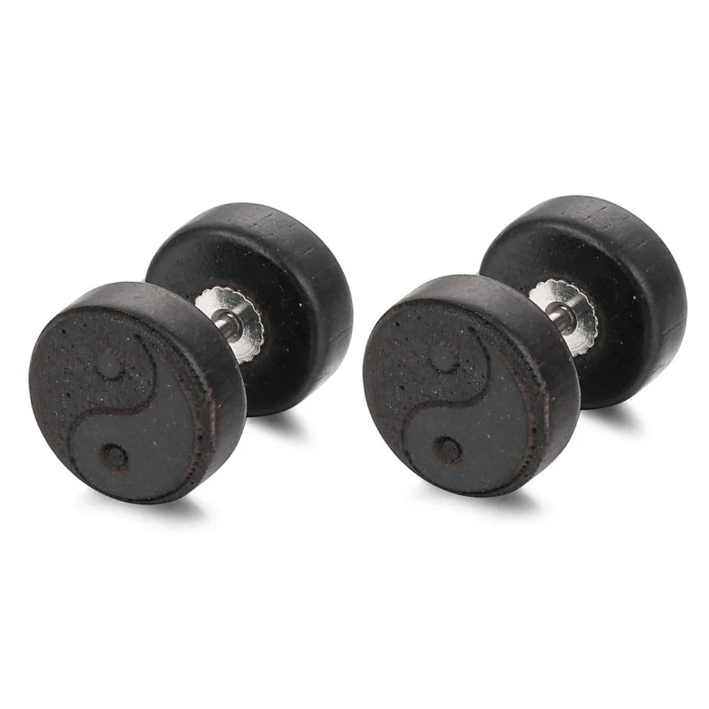 Black Yin Yang Wooden Stud Earrings