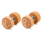 Beige Yin Yang Wooden Stud Earrings