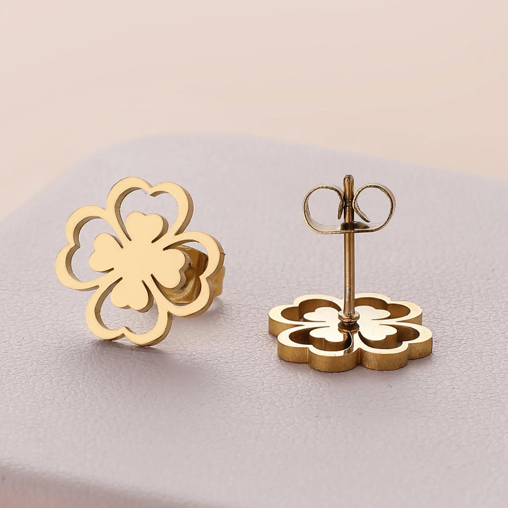 Four-Leaf Clover Stud Earrings gold