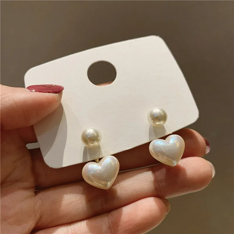 White Pearl Heart Stud Earrings