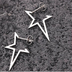 Boucles d'Oreilles Clou Etoile Style Punk argent