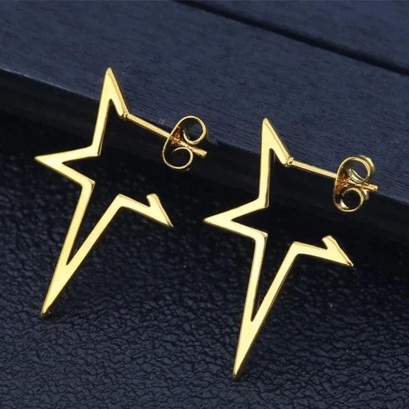 Star Stud Earrings Punk Style gold