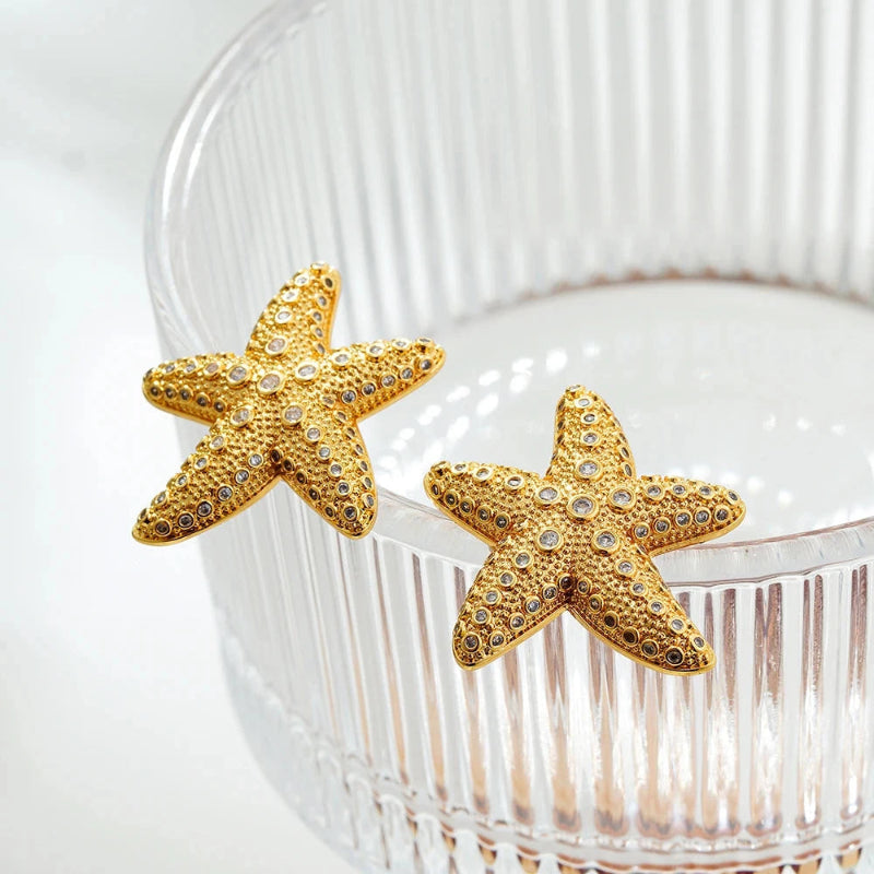 Boucles d'Oreilles Clou Coquillage Etoiles de Mer Femme