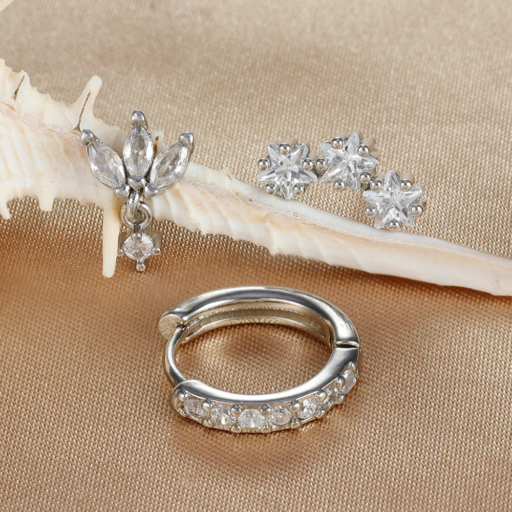 Silver Zircon Star Stud Earrings for Women