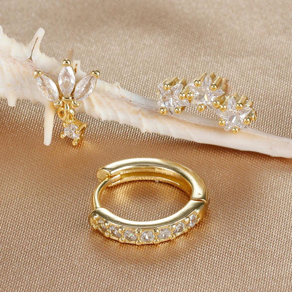 Gold Zircon Star Stud Earrings for Women