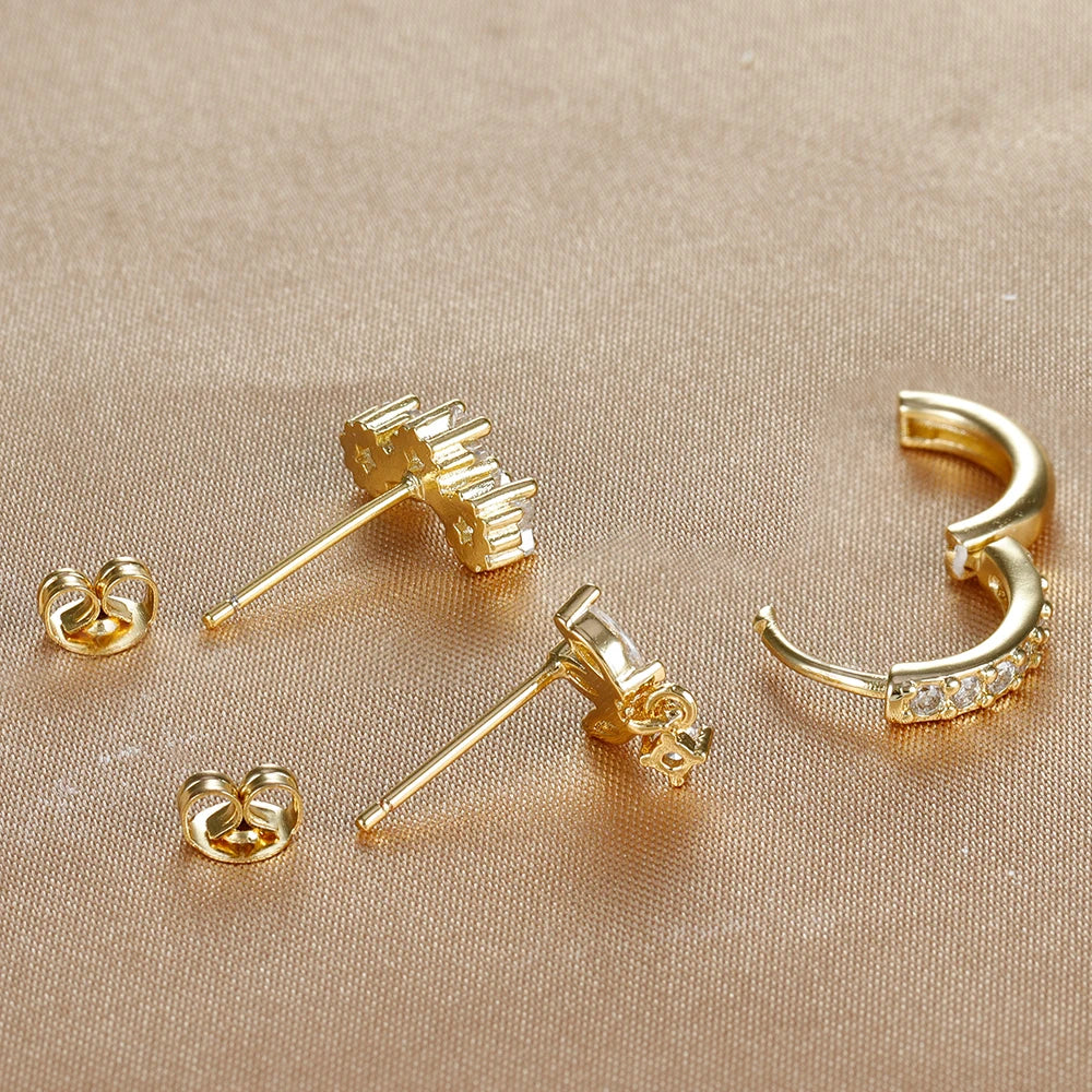 Gold Zircon Star Stud Earrings for Women