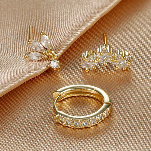 Gold Zircon Star Stud Earrings for Women