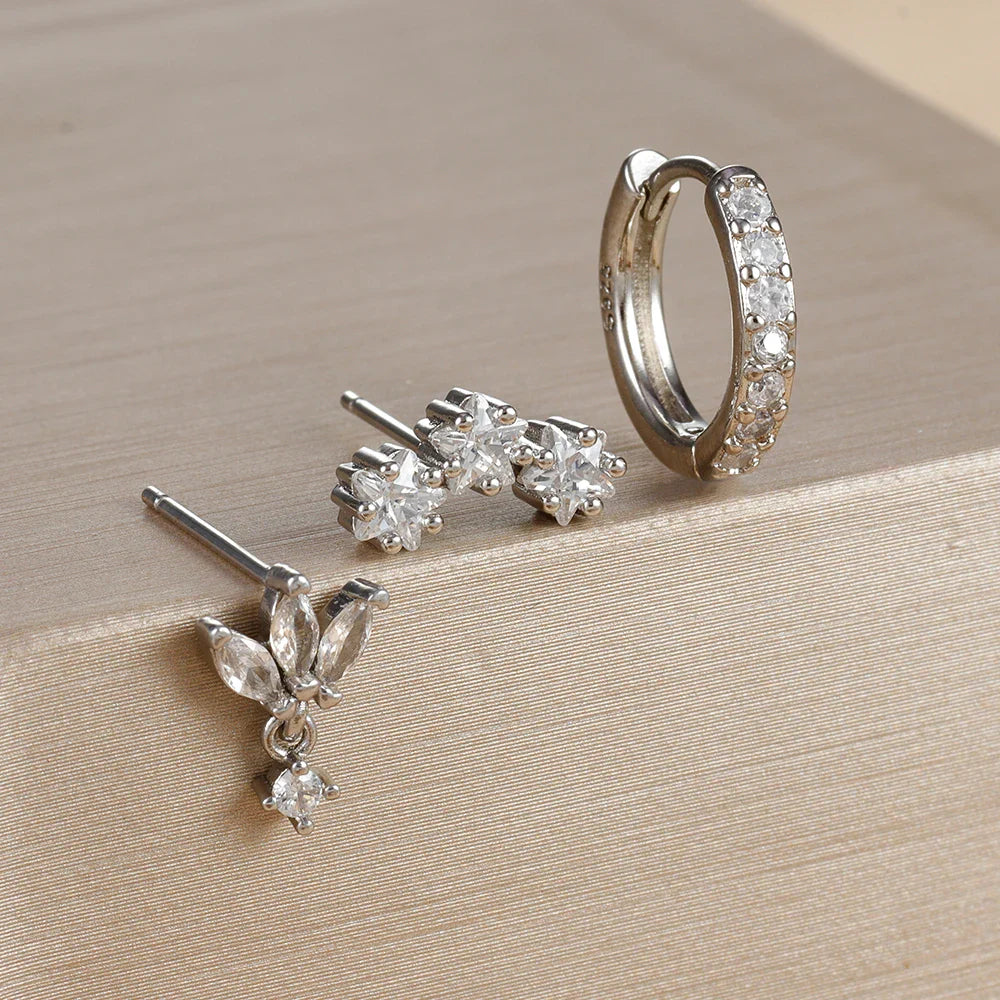 Silver Zircon Star Stud Earrings for Women