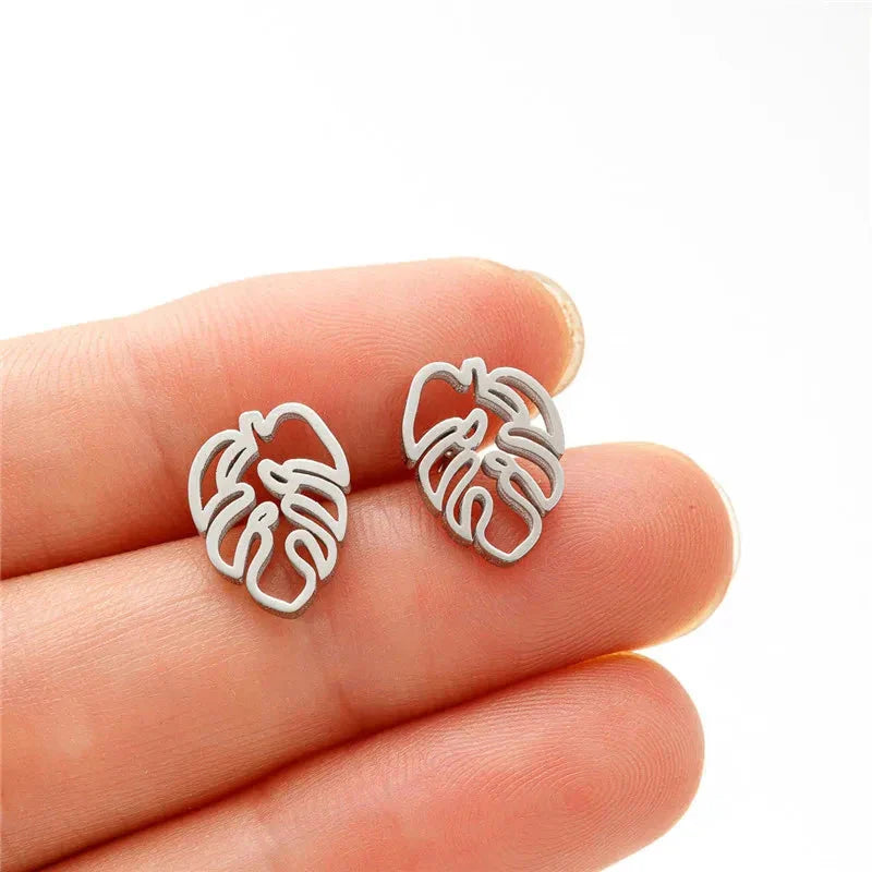 Silver Palm Leaf Stud Earrings