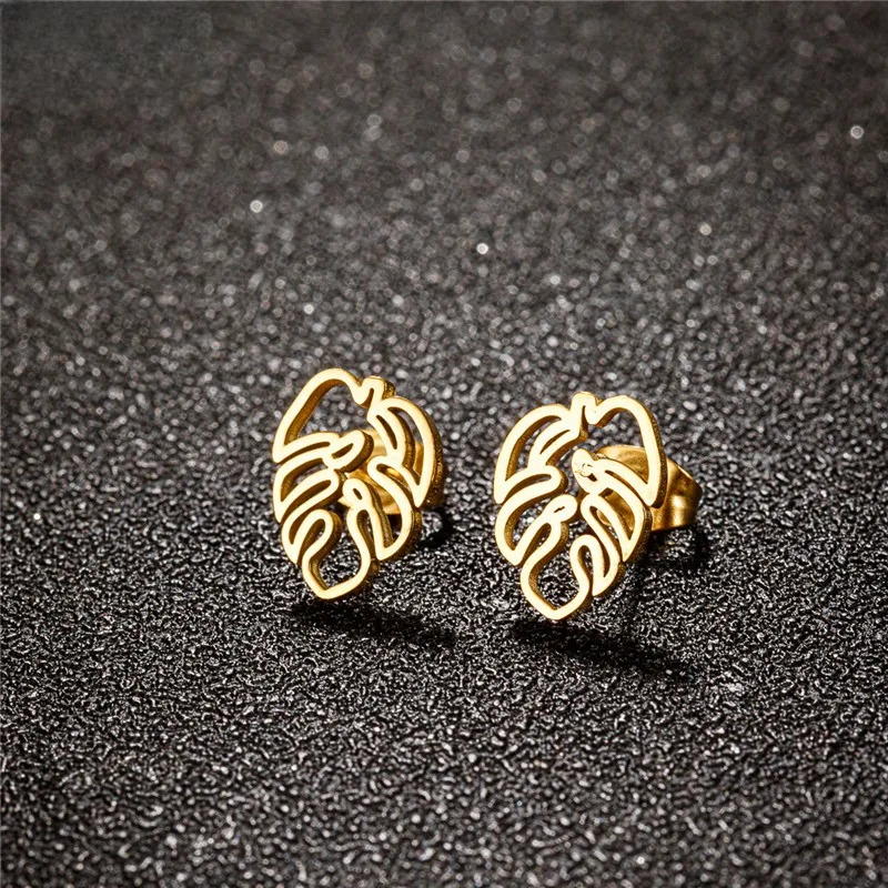 Gold Palm Leaf Stud Earrings