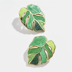 Green Palm Leaf Stud Earrings